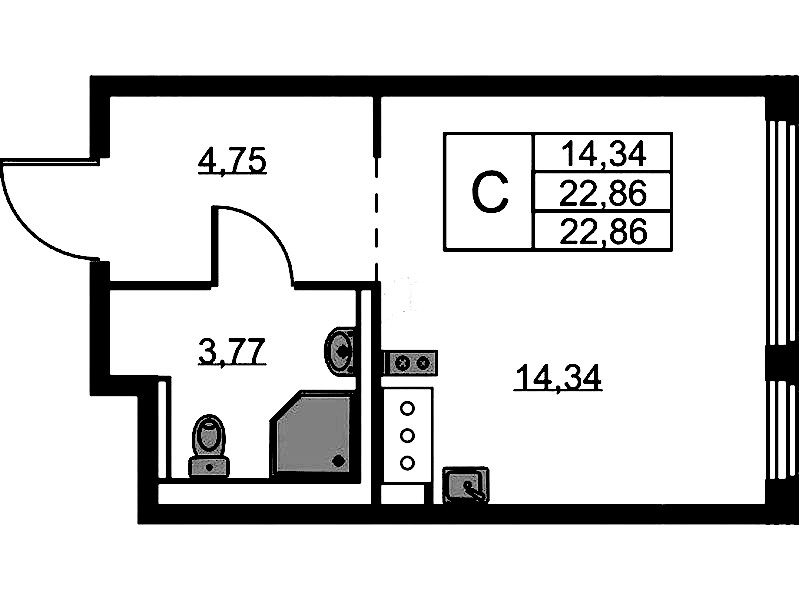 Квартира студия 22.86 м², 3/11 эт., ЖК «Новое Колпино»